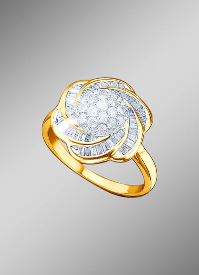 Damesring met 19 briljanten en 54 baguette-diamanten 