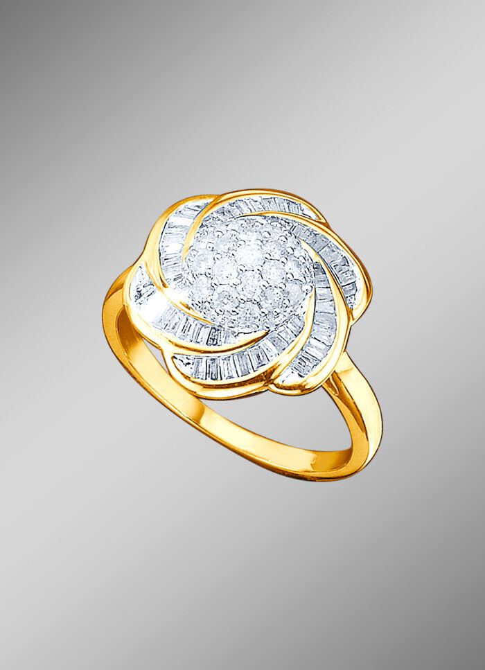 Damesring met 19 briljanten en 54 baguette-diamanten 