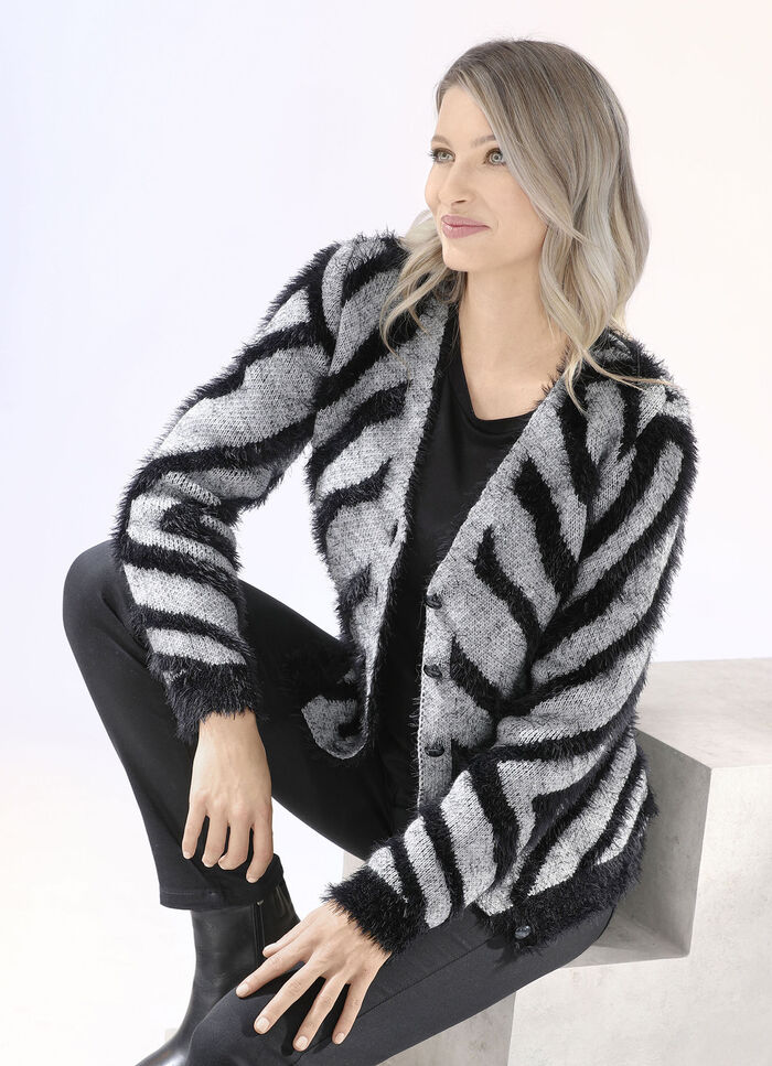 Vest met garen met harig effect GRIJS GEMÊLEERD-ZWART