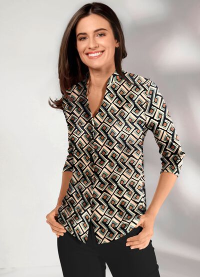 Overhemdblouse met opstaande kraag 