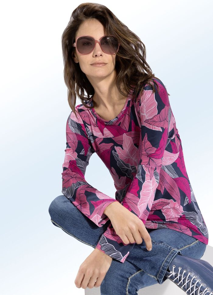 Shirt met prachtige strassversiering ROZE-MARINE-MEERKLEURIG