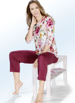 Pyjama van biologisch katoen met gebogen manchetten en 3/4-mouwen 