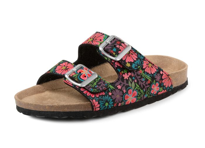 Muiltjes in een speels geprint dessin ZWART-KLEURIG