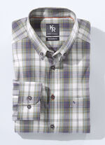 Overhemd van "King's Road" met button-down kraag in 3 kleuren GROEN-ECRU GECONTROLEERD