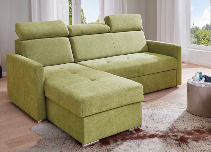 Hoekbank met slaapfunctie, met links of rechts monteerbare ligbank 