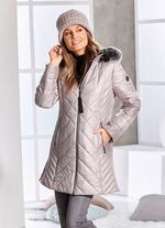 Korte mantel met afneembare kunstbont kraag CAPPUCCINO