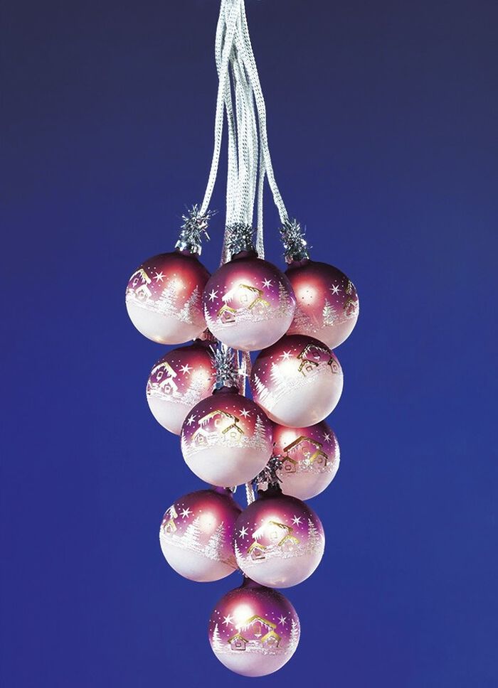 Th&uuml;ringer kerstballenhanger, met 10 ballen PAARS