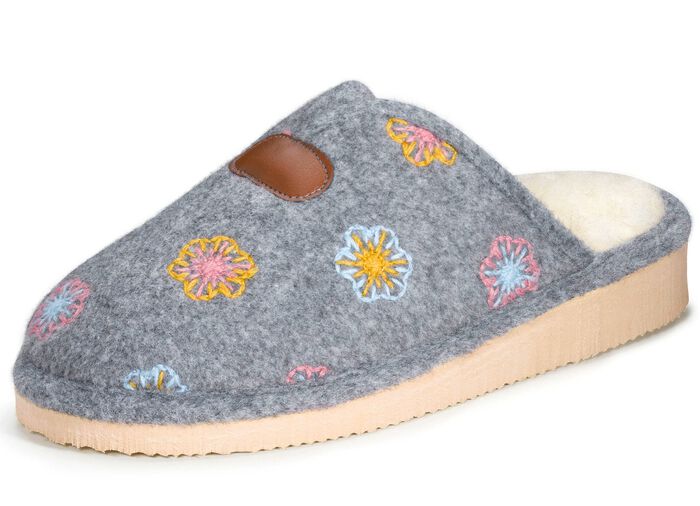 Laurina vilten pantoffels met schattig bloemenborduursel 