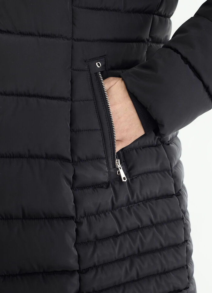 Lange jas met lussen op de afneembare capuchon 