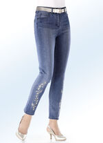 Elegante jeans met borduurapplicaties en strass steentjes JEANSBLAUW