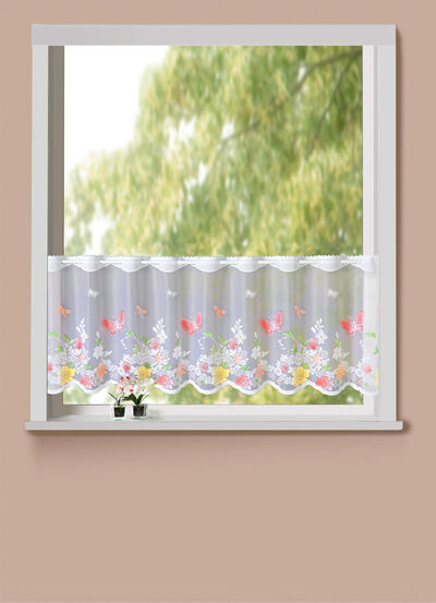 Kort glasgordijn met handgekleurd jacquard 