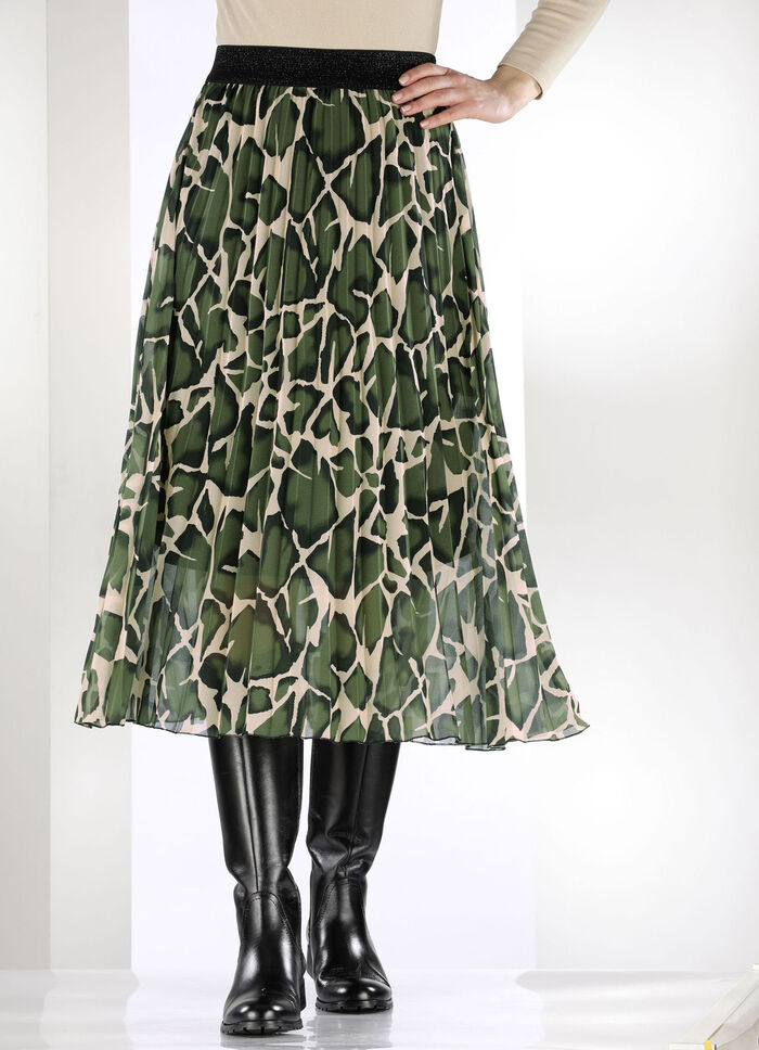 Rok met pliss&eacute;vouwen OLIJFGROEN-BEIGE