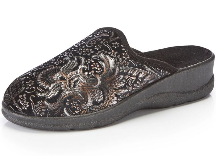 Pantoffels met een bloemmotief ZWART