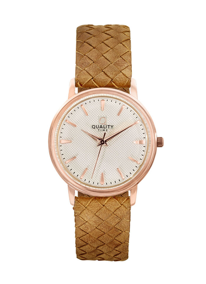 Kwarts dameshorloge met rosé vergulde metalen kast 