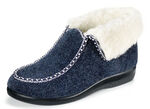 Warme damespantoffels, breedte H, met wol MARINE