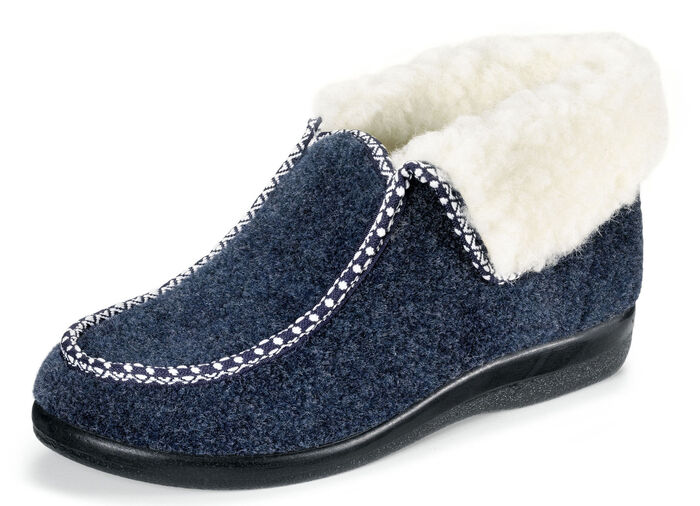 Warme damespantoffels, breedte H, met wol MARINE