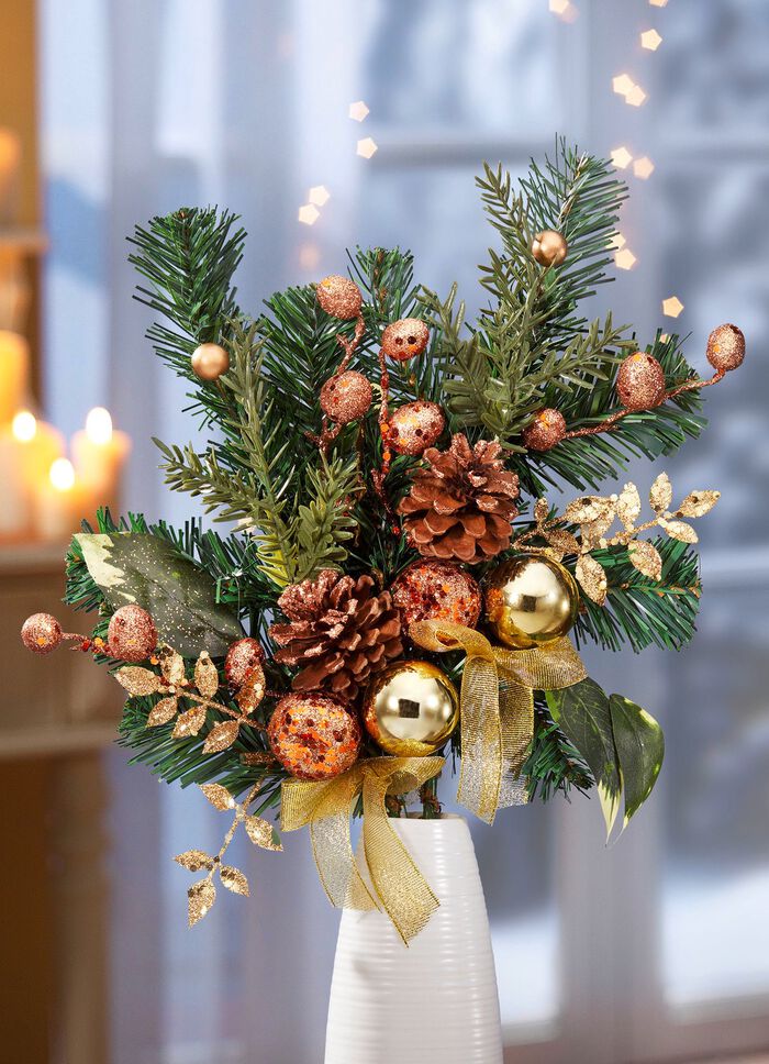 Dennentak, set van 2, met goudkleurige bolletjes en appels 