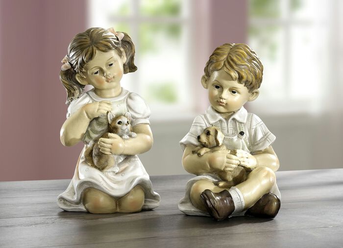 Kinderen met huisdier, handgeschilderd 