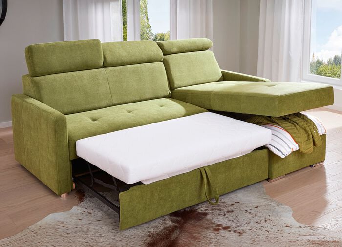 Hoekbank met slaapfunctie, met links of rechts monteerbare ligbank 