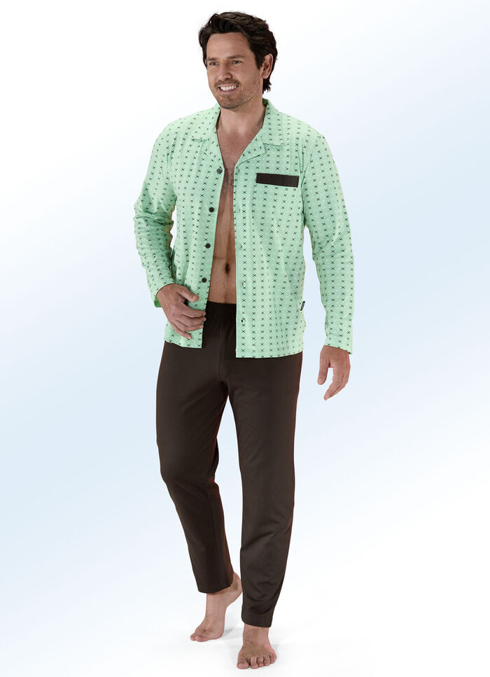 Pyjama, met volledige knoopsluiting, met reverskraag en borstzakje 