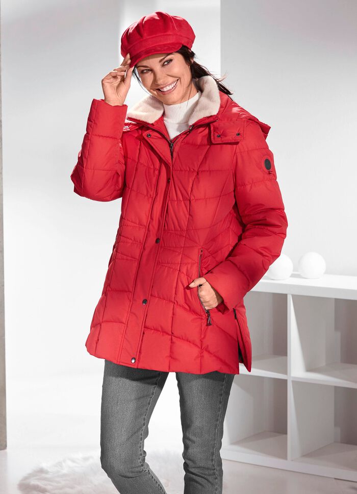 Functioneel jack met afneembare imitatiebontrand op de kraag VUURROOD