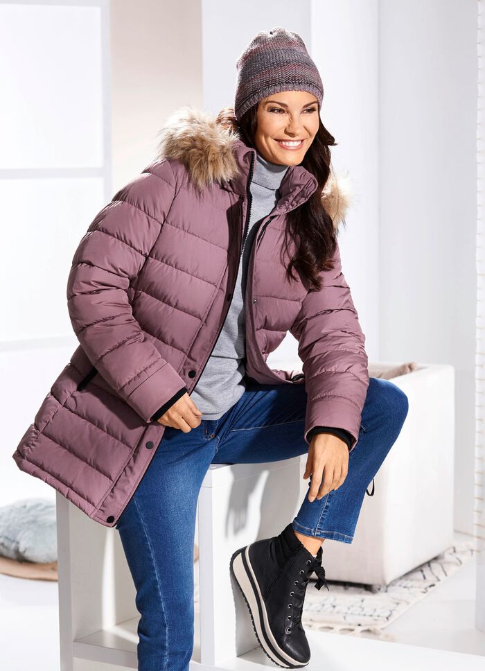 Lange functionele jas met afneembare capuchon 