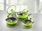 Professionele pannenset, 7-delig, met innovatieve standdeksels GROEN