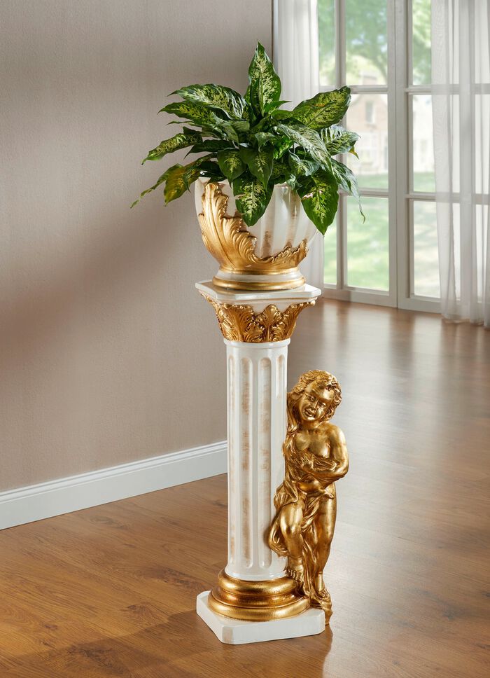 Handgeschilderde zuil met sierpot CR&Egrave;ME-GOUD