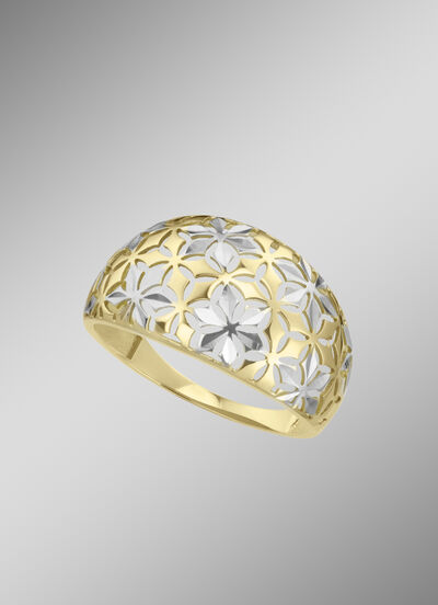 Opengewerkte damesring in bicolor met bloemmotief  Opengewerkte damesring in bicolor met bloemmotief