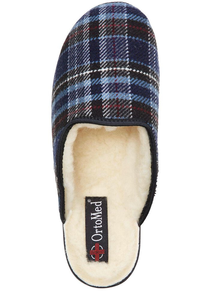 Tweepak gevoerde herenpantoffels met wol 1 X BRUIN, 1 X BLAUW