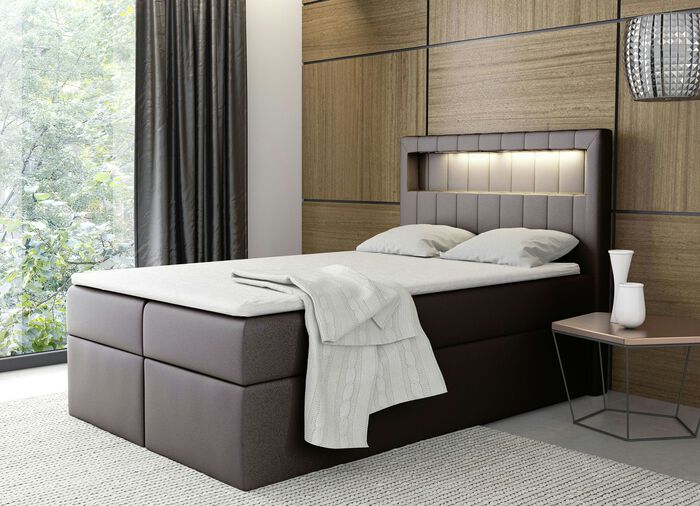 Boxspringbed met led-verlichting en bedlade BRUIN