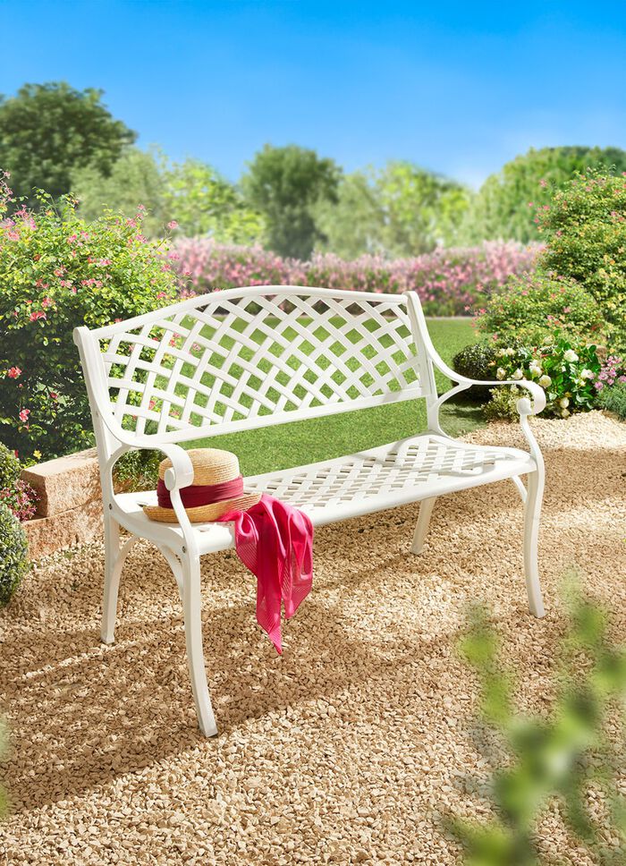 Weerbestendige 2-zits tuinbank gemaakt van lichtgewicht gegoten aluminium 