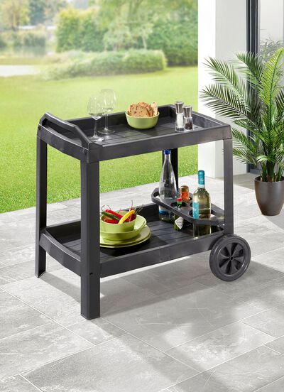 Serveerwagen met ge&iuml;ntegreerde flessenhouder 