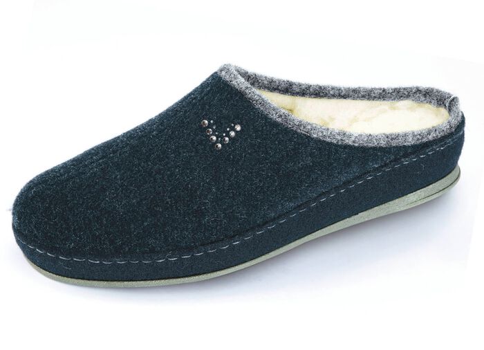 Ademende damespantoffels, met nieuwe wol DONKERBLAUW - LICHTBLAUW