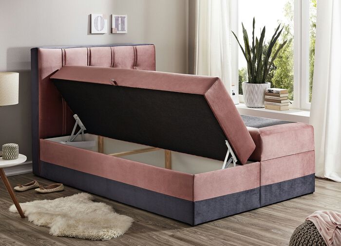Boxspringbed met topmatras en 2 bedlades ROZE-ANTRACIET