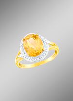 Damesring met echte citrien en diamanten 