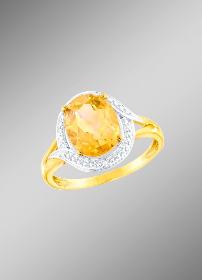 Damesring met echte citrien en diamanten 
