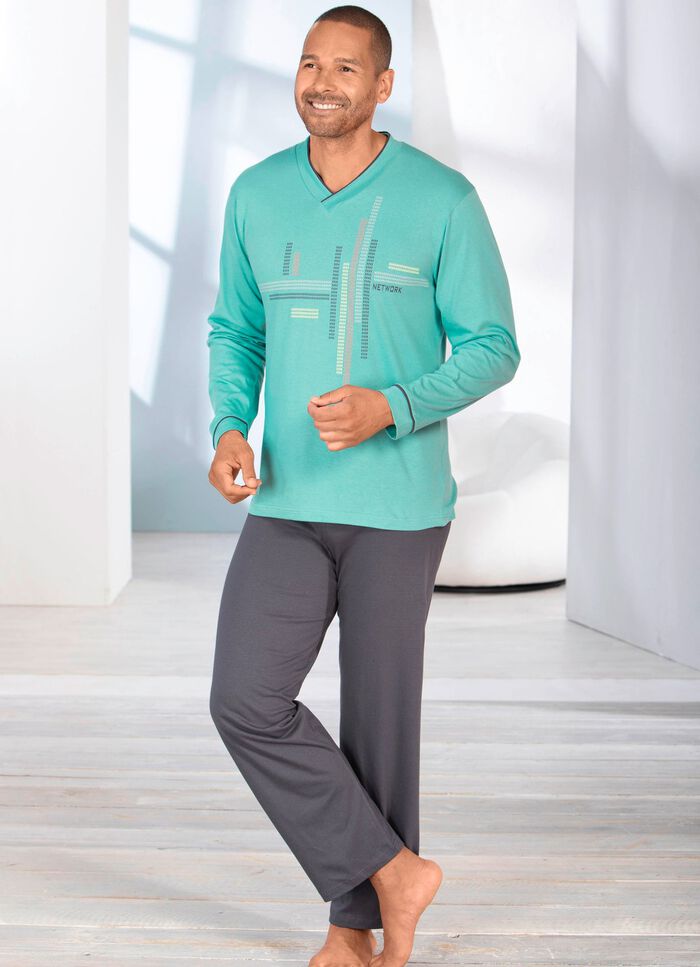 Pyjama met V-hals en open uiteinden 