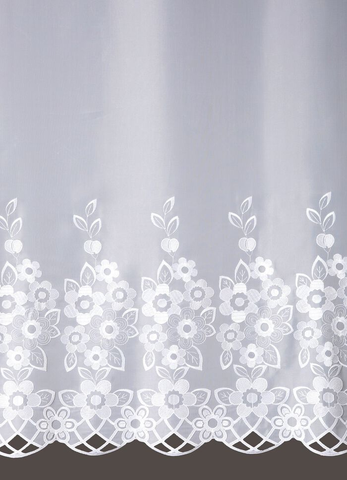 Bloemengordijn met echt Plauen-borduurwerk 