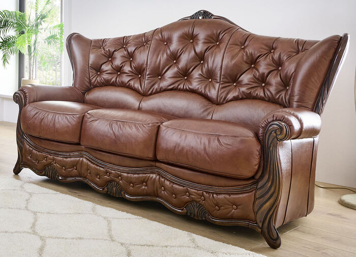 Gestoffeerde meubels van massief hout met bekleding van echt leer BRUIN