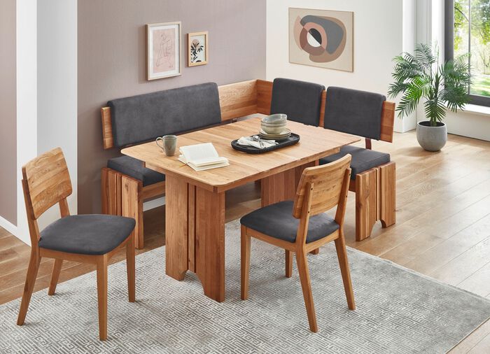 Hoekbankset met frame van massief, geolied eikenhout 