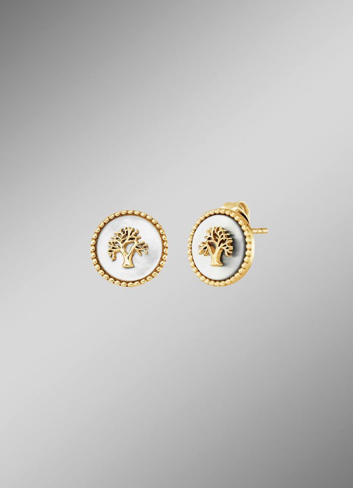 "Tree of Life" vergulde oorbellen met parelmoer inleg 