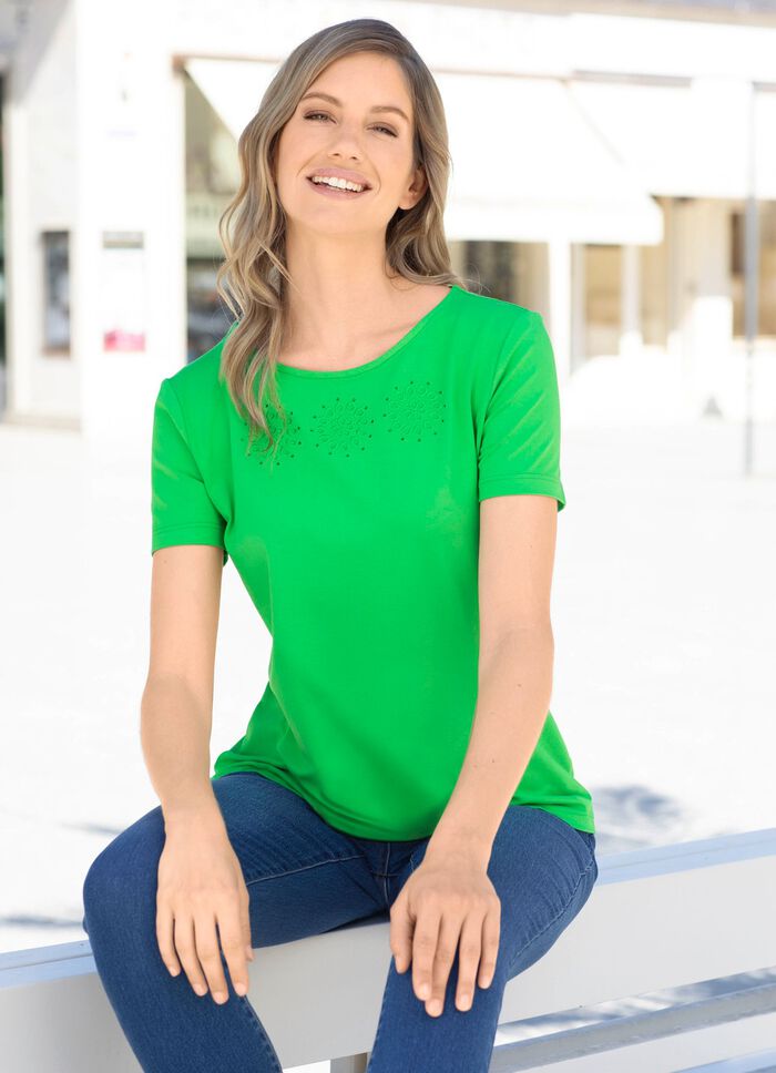 Shirt met mooie borduursels in 2 kleuren GROEN