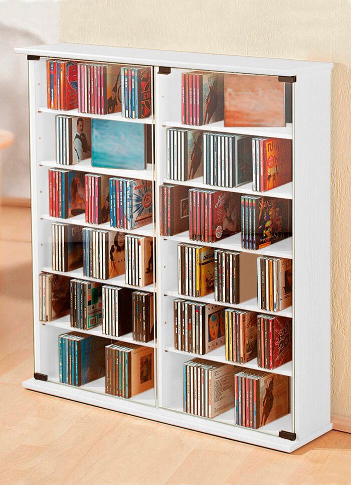 Vitrines met ESG-veiligheidsglas voor 300 cd's WIT