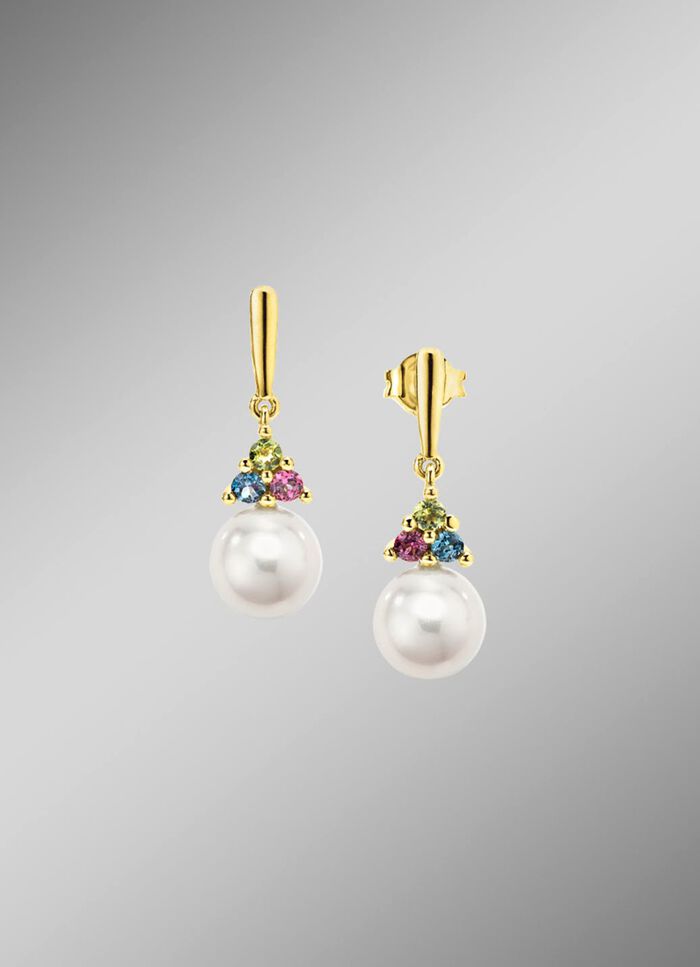 Prachtige elegante oorknopjes met zoetwaterparels en edelstenen 