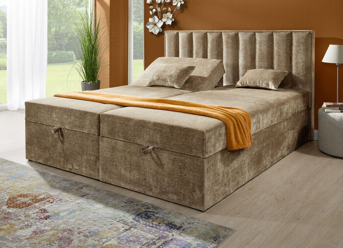 Boxspringbed met individuele hoofdbordverstelling en sierkussens BEIGE