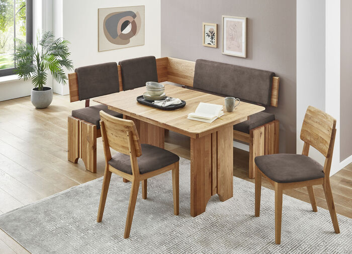 Hoekbankset met frame van massief, geolied eikenhout EIKEN-DONKERBRUIN