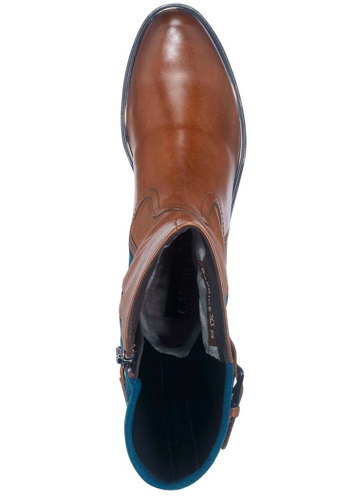 Caprice-laarzen van fijn nappaleer en elastisch textielmateriaal COGNAC-MARINE