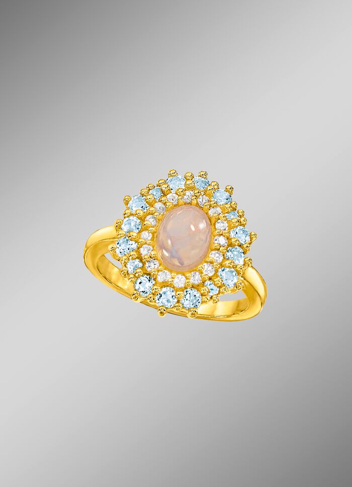 Damesring met witte topaas, blauwe topaas en opaal 