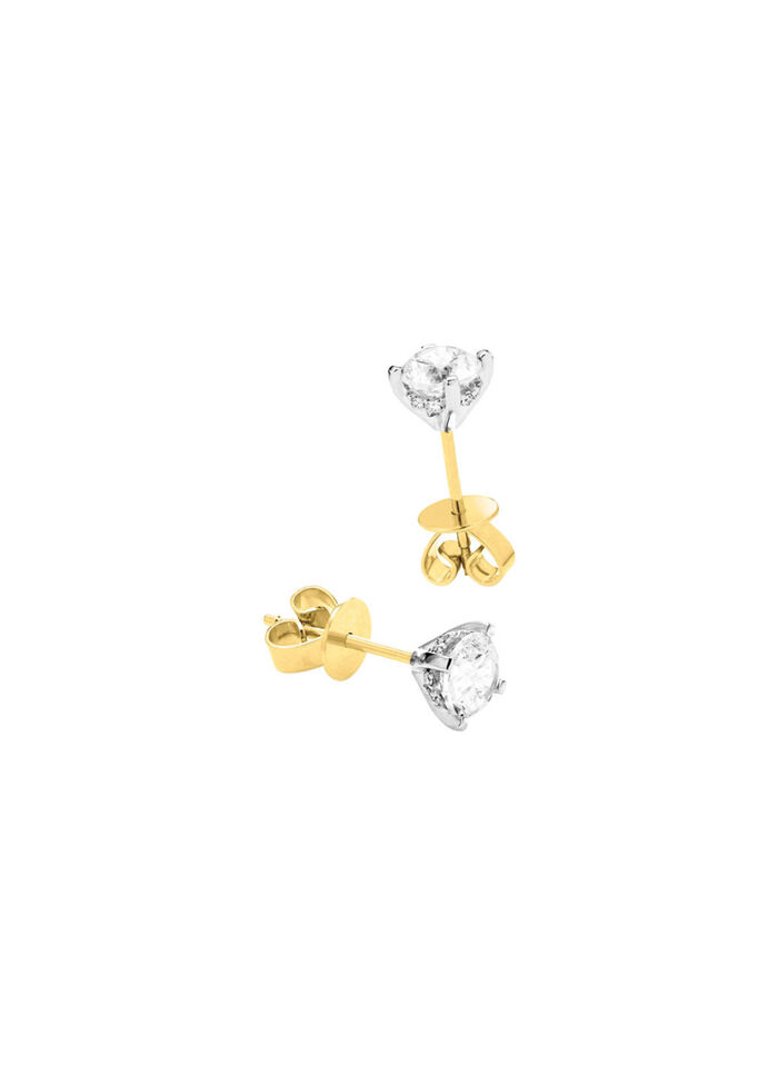 Solitaire oorbellen in bicolor met diamant 